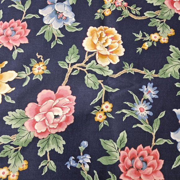5th Avenue Upholstery Tapestry Fabric Material Floral Dark Blue Pink 48" W By Yd - Picture 2 of 9